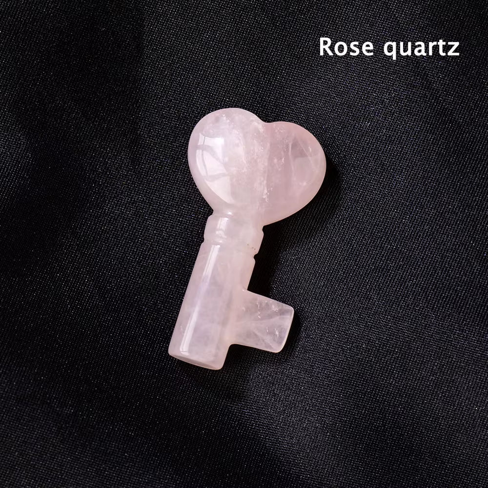 1PC Natural Crystal Stone Heart Key Shape Rose Quartz Amethyst Carving Gemstone DIY Jewelry Necklace