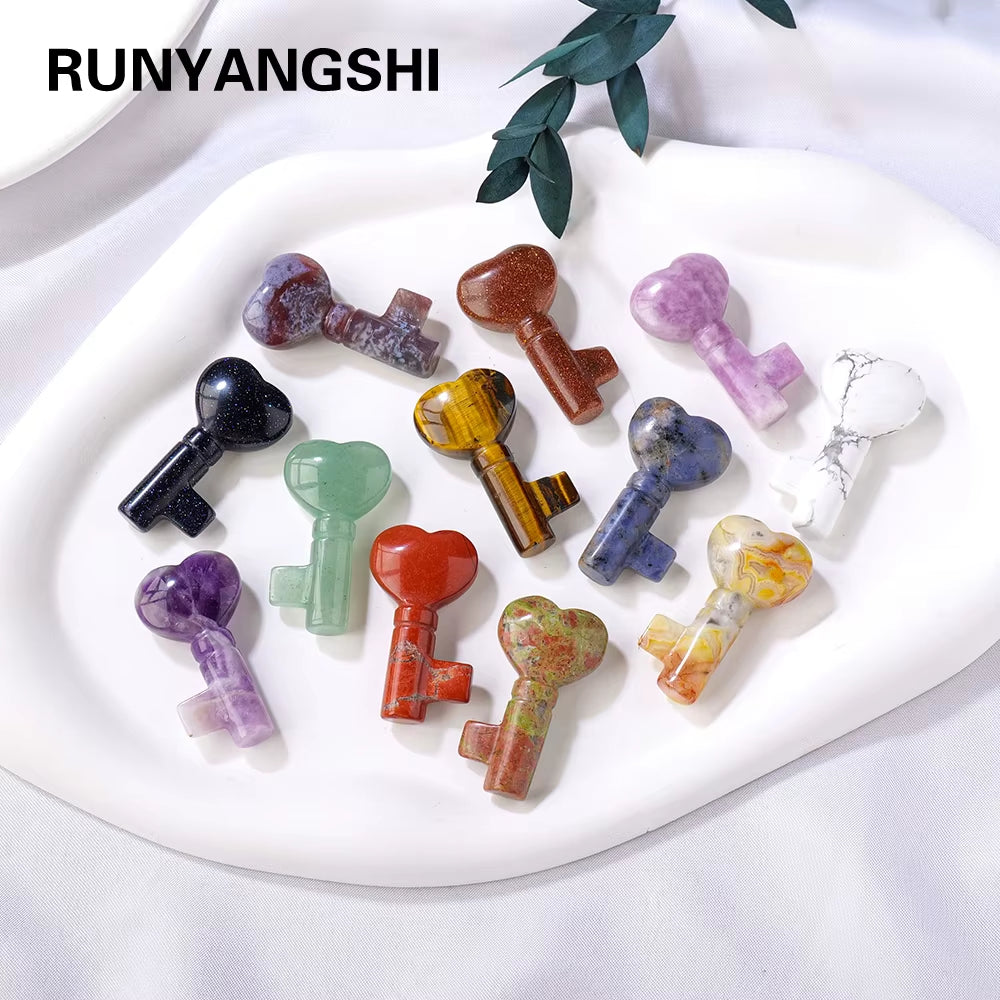 1PC Natural Crystal Stone Heart Key Shape Rose Quartz Amethyst Carving Gemstone DIY Jewelry Necklace