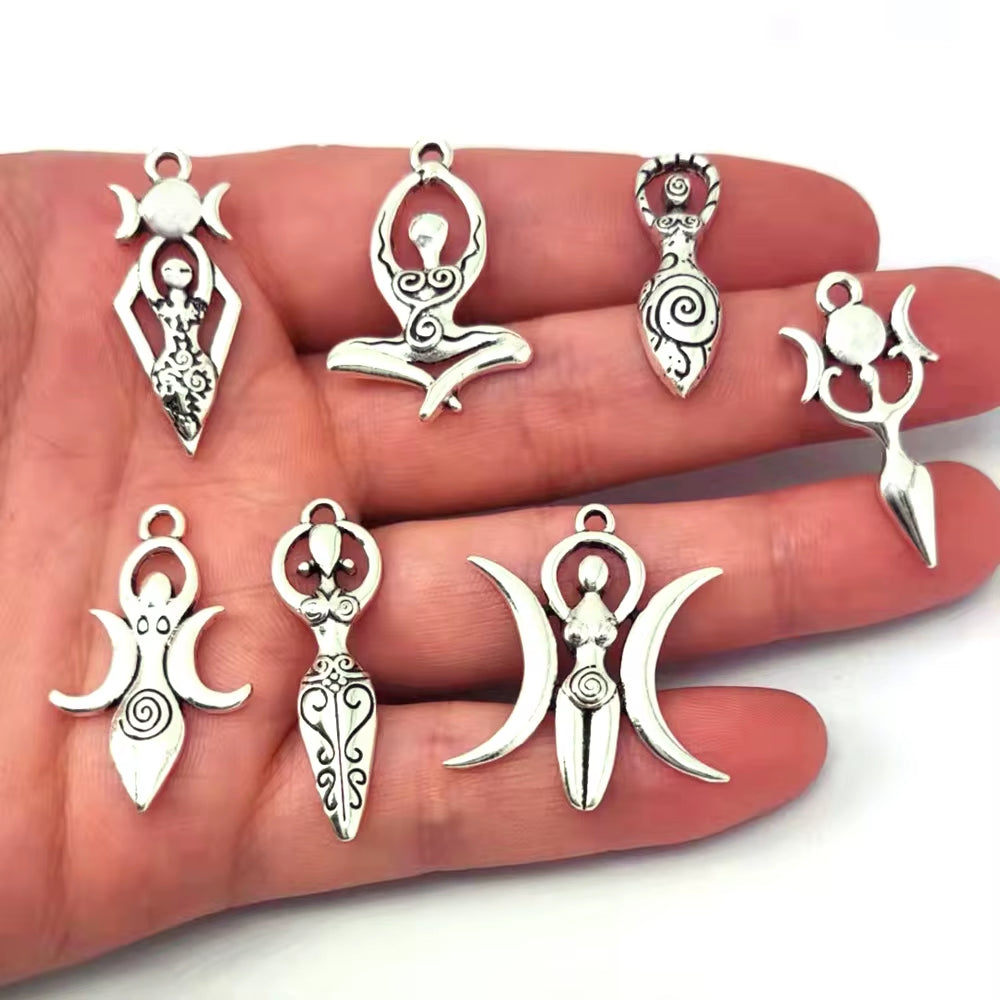 8 Designs No Mix 50Pcs Wiccan Goddess Moon Yoga Pendant Charm Witchcraft Fashion Jewelry for Women