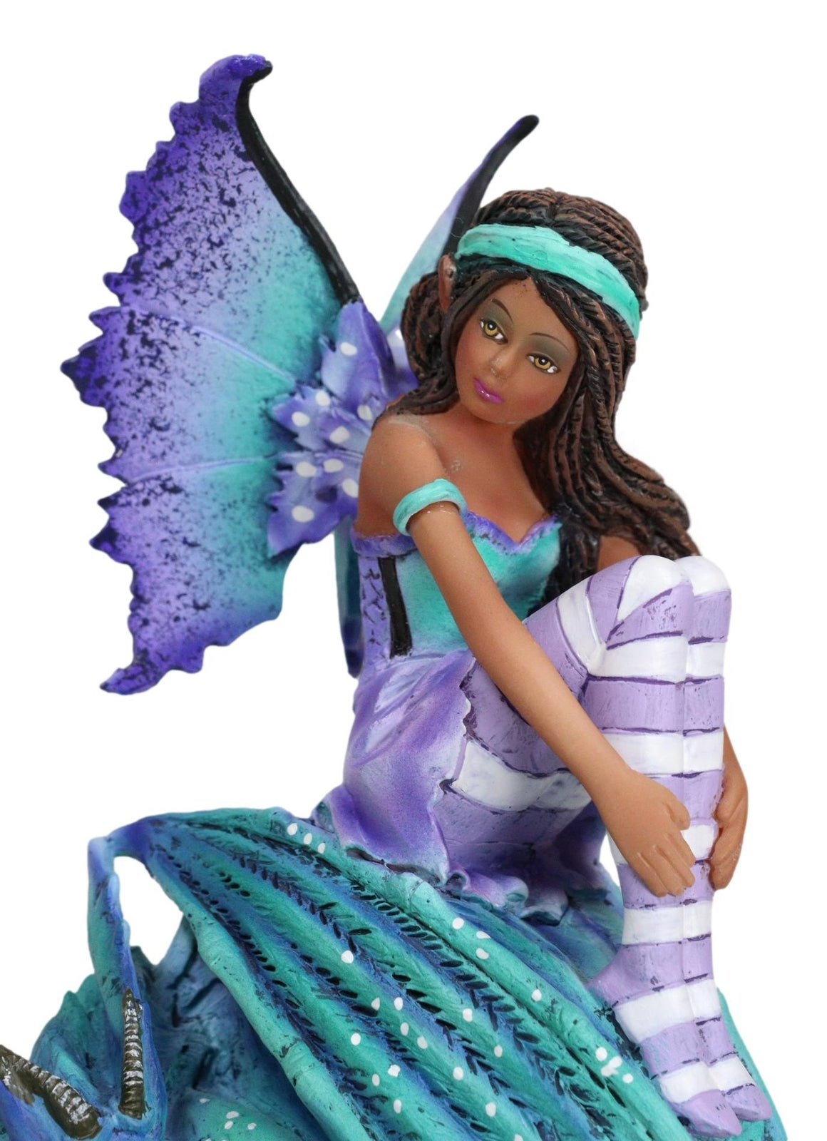 Amy Brown Fantasy Magic Turquoise Ebony Fairy Perching on Water Dragon Figurine