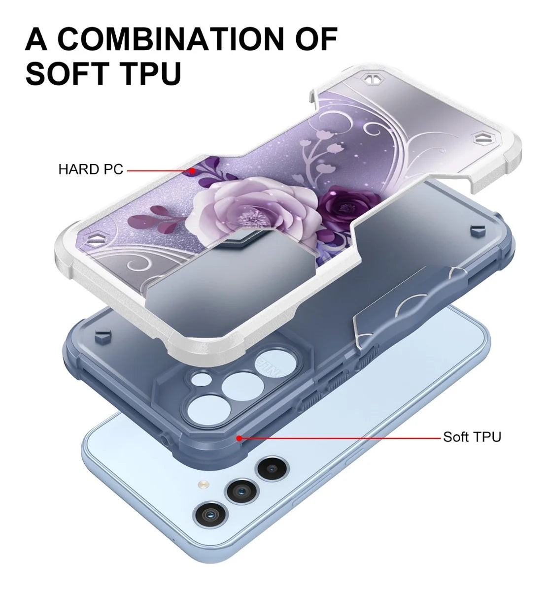 Samsung Galaxy S24 FE Case, Hybrid Dual Layer Graphic Design Pattern Heavy Duty Protection Case for Samsung Galaxy S24 FE (Purple Flower)
