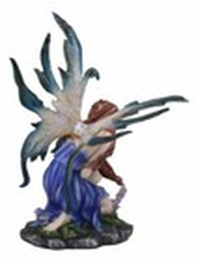 Kneeling Red Haired Purple Lavender Tribal Fairy Garden Statue 7.25"H Twilight