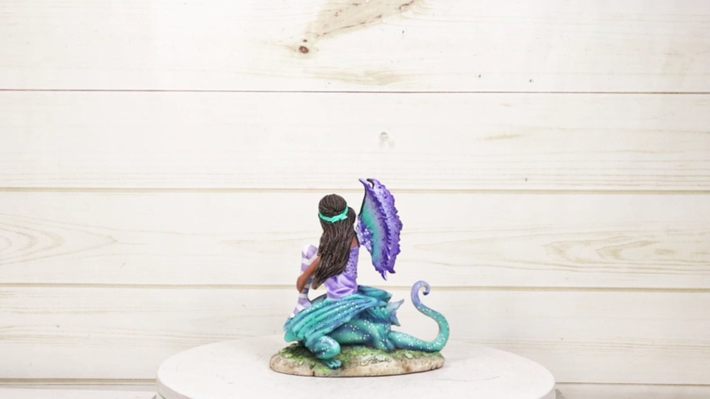 Amy Brown Fantasy Magic Turquoise Ebony Fairy Perching on Water Dragon Figurine