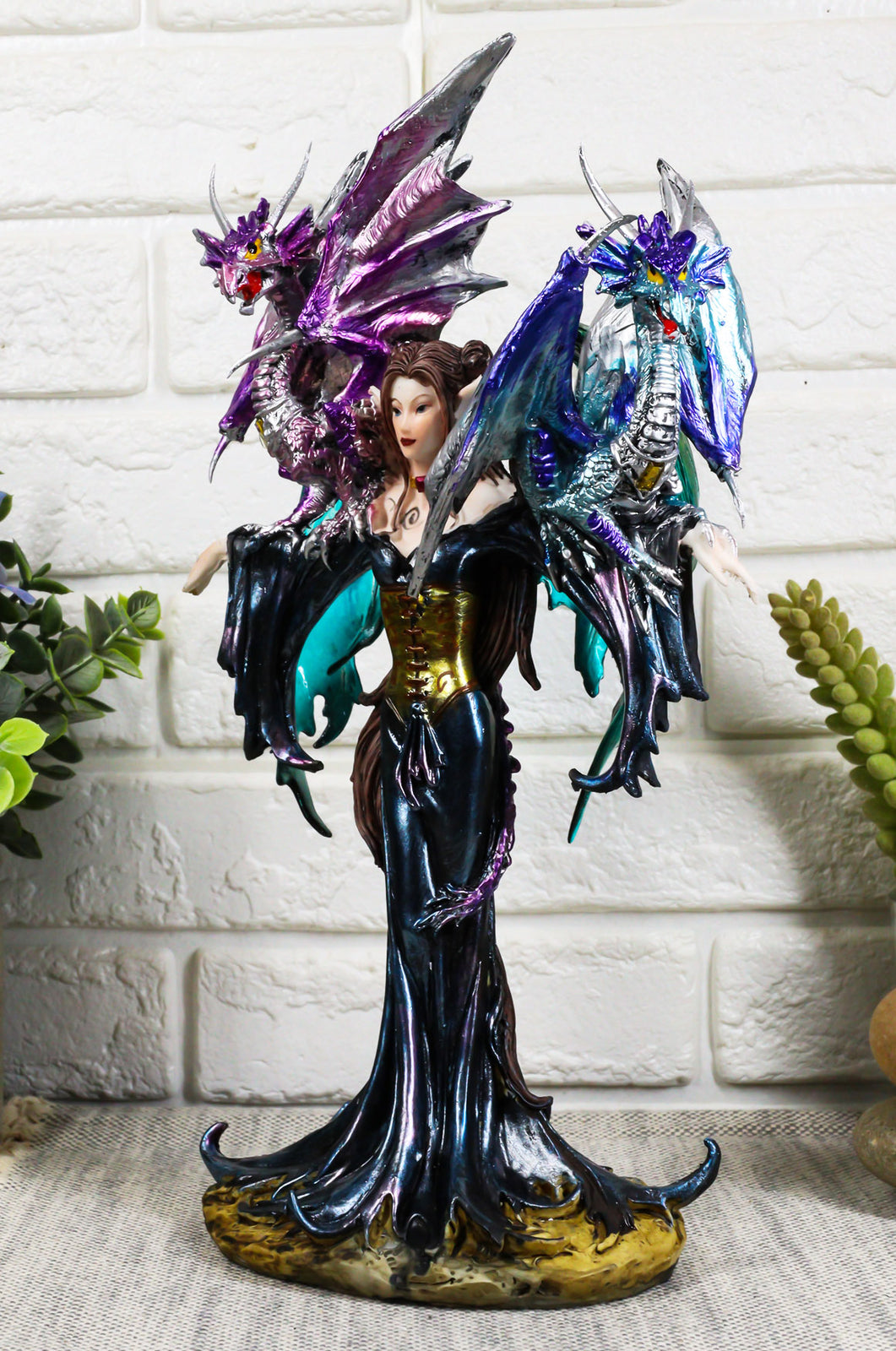 Ebros Khaleesi Mother of Dragons Statue 10.25" Tall Fairy with Two Dragons