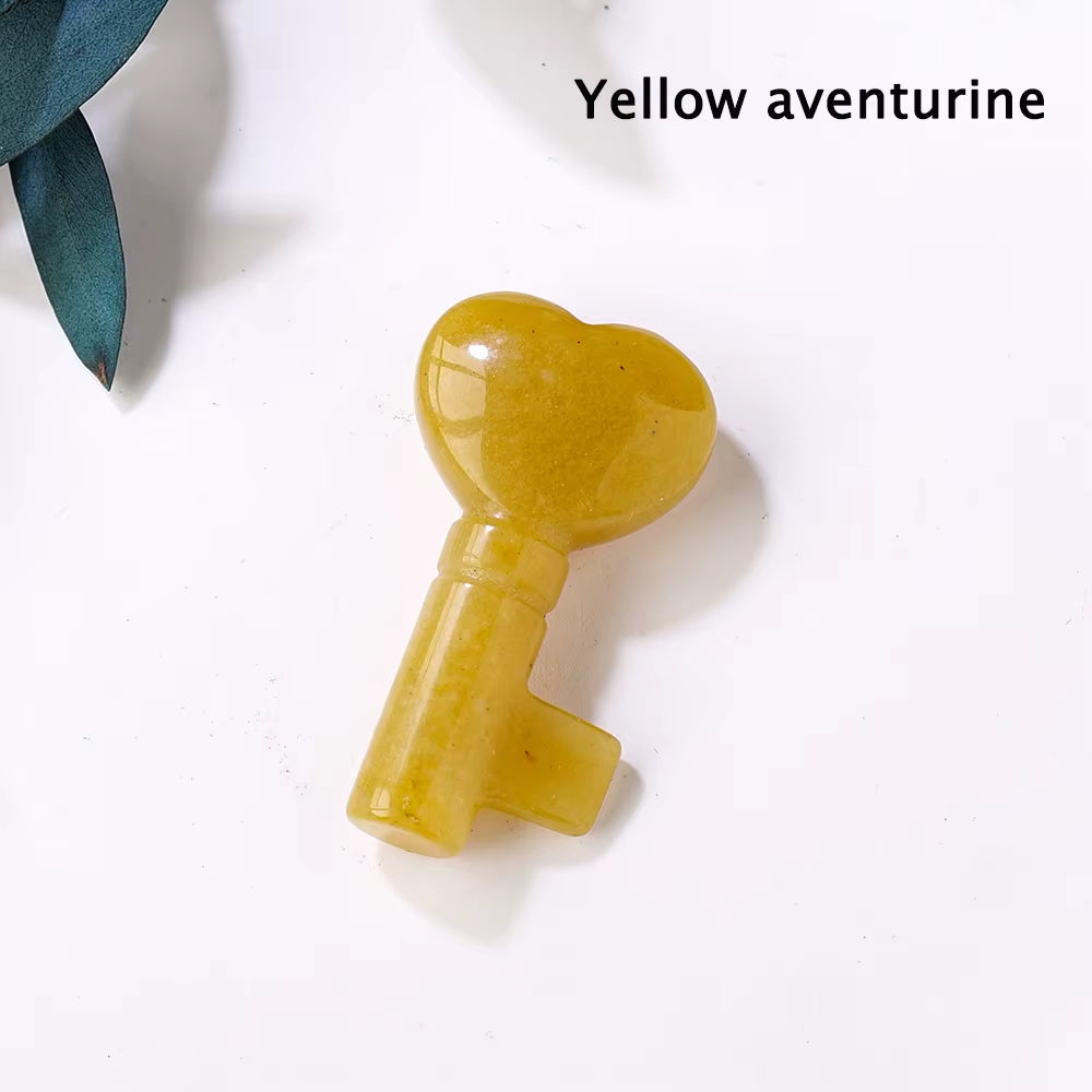 1PC Natural Crystal Stone Heart Key Shape Rose Quartz Amethyst Carving Gemstone DIY Jewelry Necklace