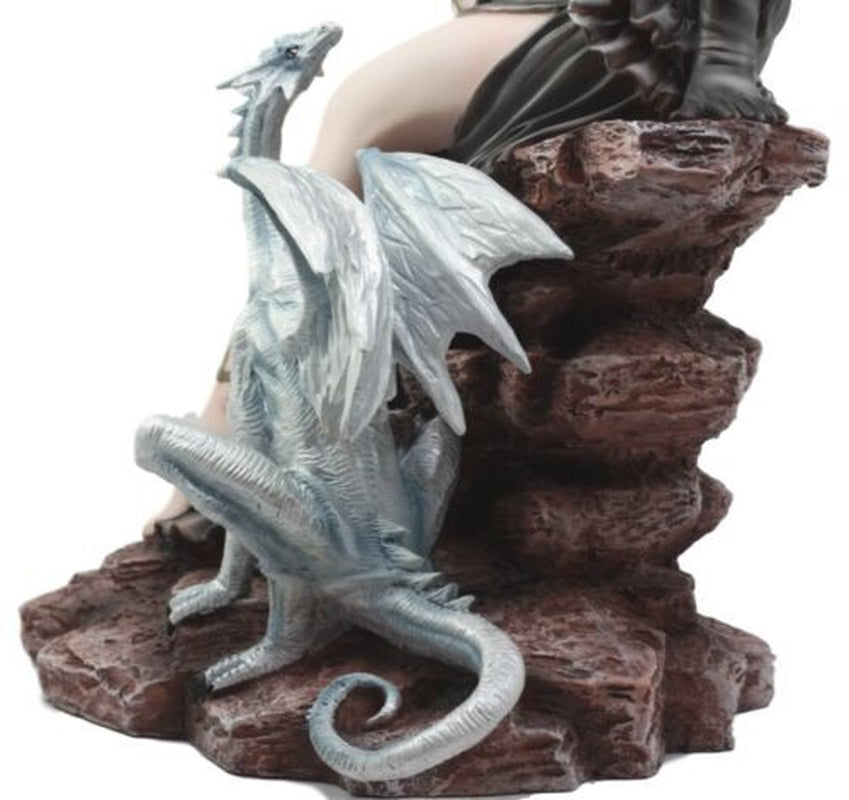 Large 17.5"H Collectible Large Fantasy Fairy with Black Dragon Figurine Statue
