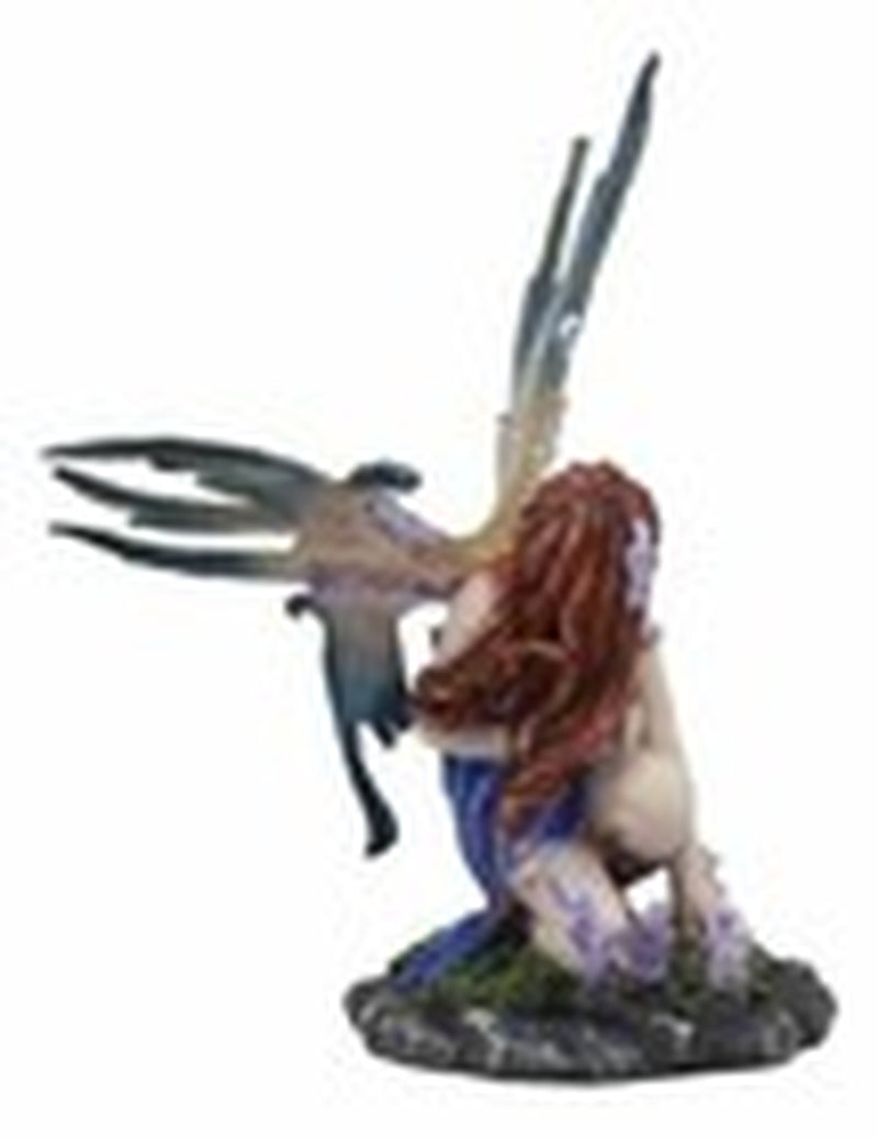 Kneeling Red Haired Purple Lavender Tribal Fairy Garden Statue 7.25"H Twilight