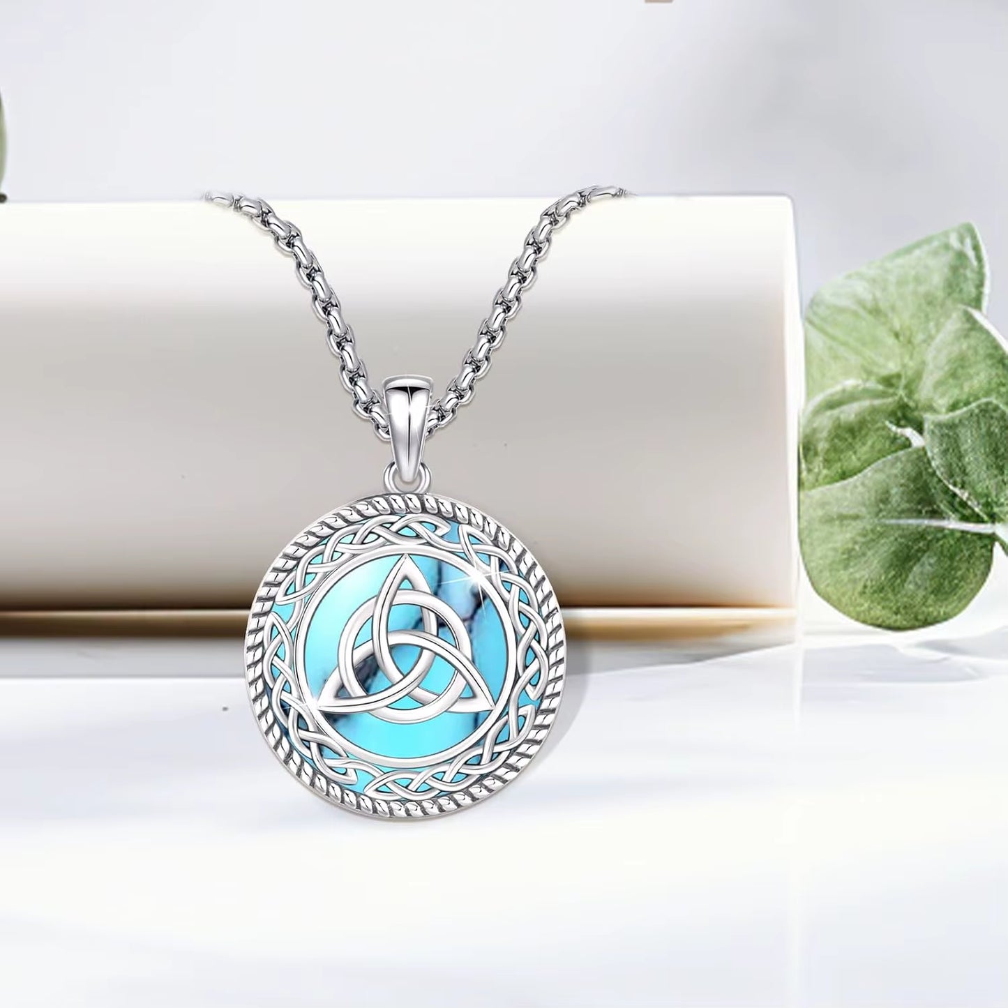 Celtic Knot Necklace 925 Sterling Silver Witch Celtic Knot Turquoise Pendant Amulet Pentagram Jewelry for Women Men Christmas