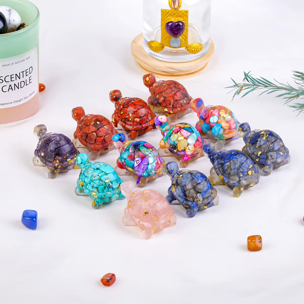 1PC Natural Crystal Stone Turtle Statue Reiki Stone Tortoise Figurine Amulet Fengshui Sculpture for Home Office Decoration