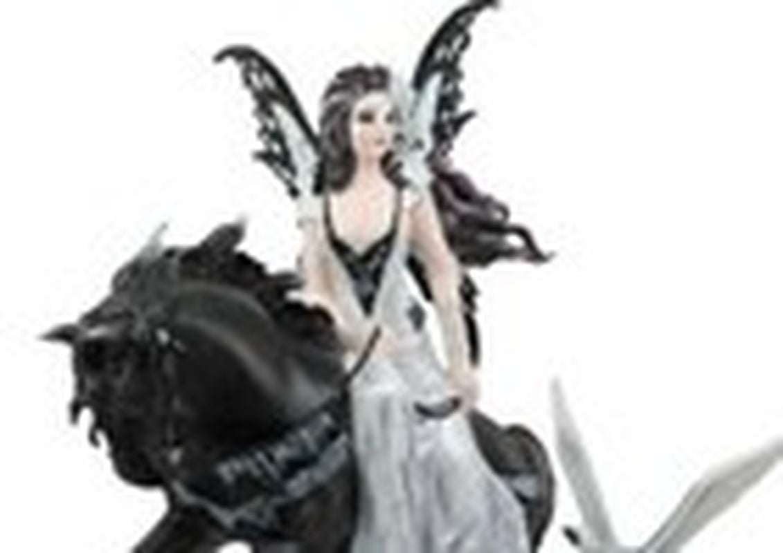Ebros Black Beauty Masquerade Swan Fairy Riding Black Horse Figurine 12"H