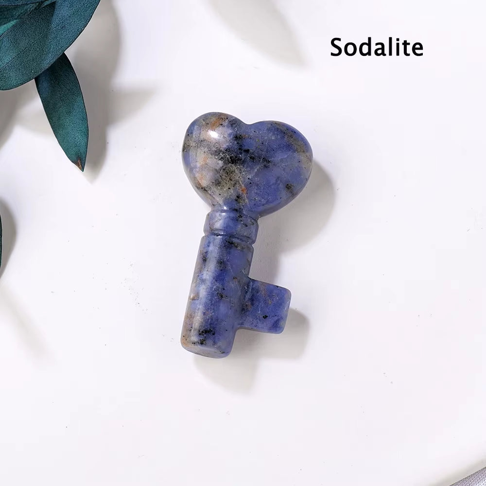 1PC Natural Crystal Stone Heart Key Shape Rose Quartz Amethyst Carving Gemstone DIY Jewelry Necklace