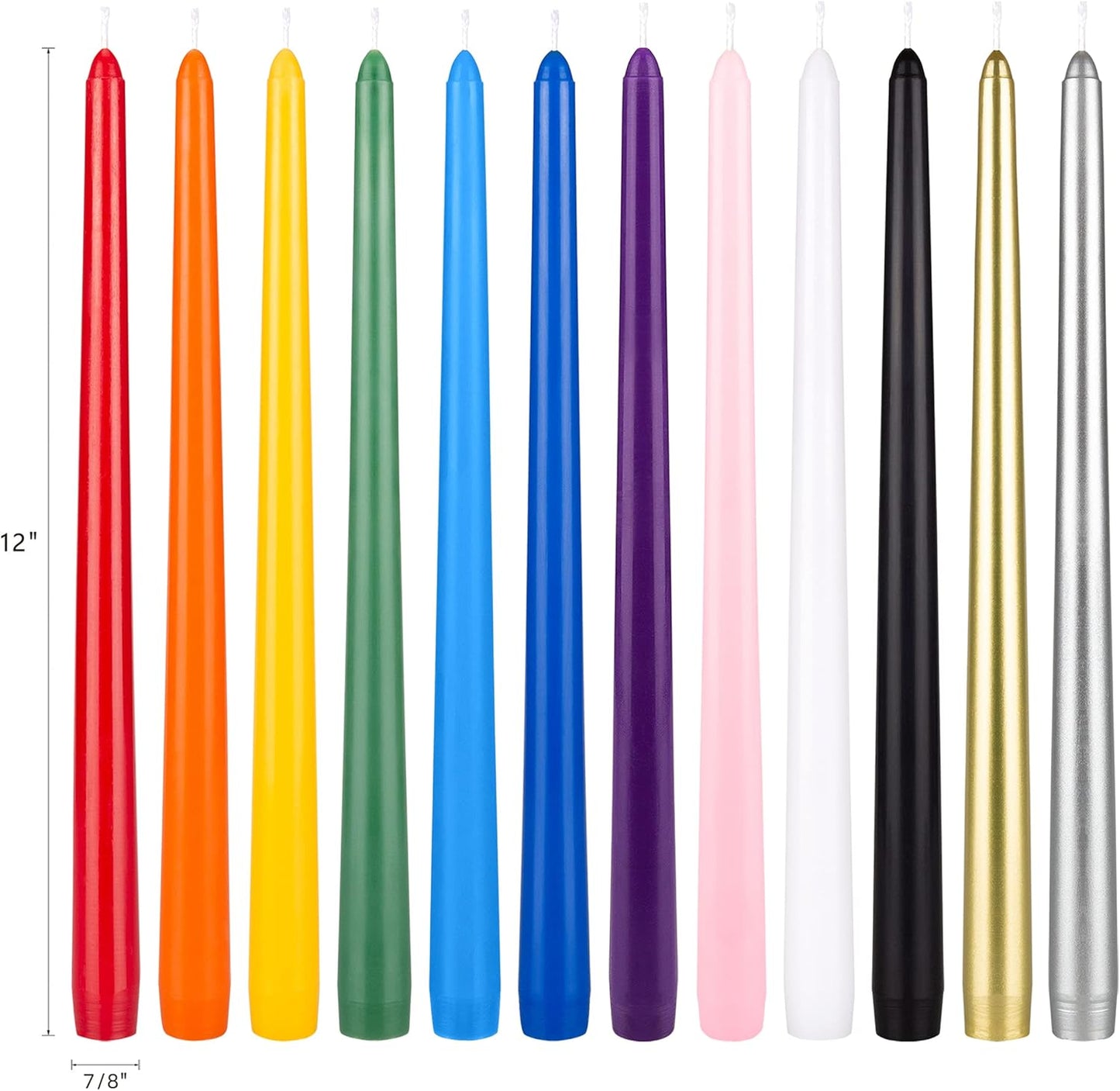 12 Pcs Unscented Supreme Assorted Colors Chime Taper Candles, Handcrafted Wax Candle 12 Inch X 7/8 Inch, Casting Chimes, Rituals, Spells, Vigils, Witchcraft, Wiccan, Meditation, Altar