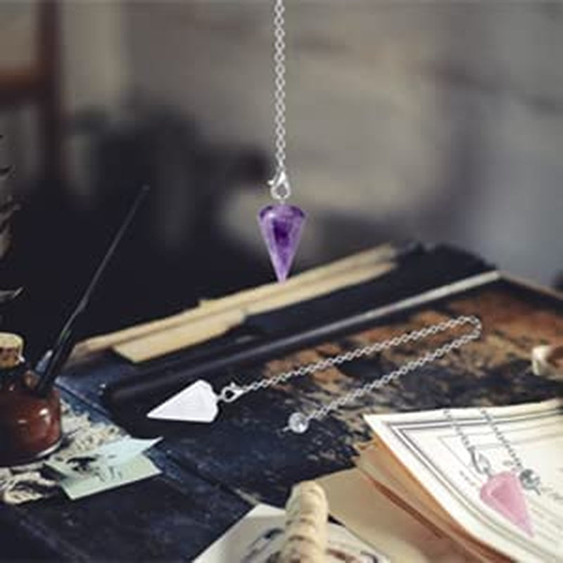3 Pcs Crystal Pendulums Set for Divination Dowsing Natural Amethyst Rose Quartz Clear Quartz Healing Crystal Quartz Reiki Gemstone Pendants Witchcraft Wiccan Accessories
