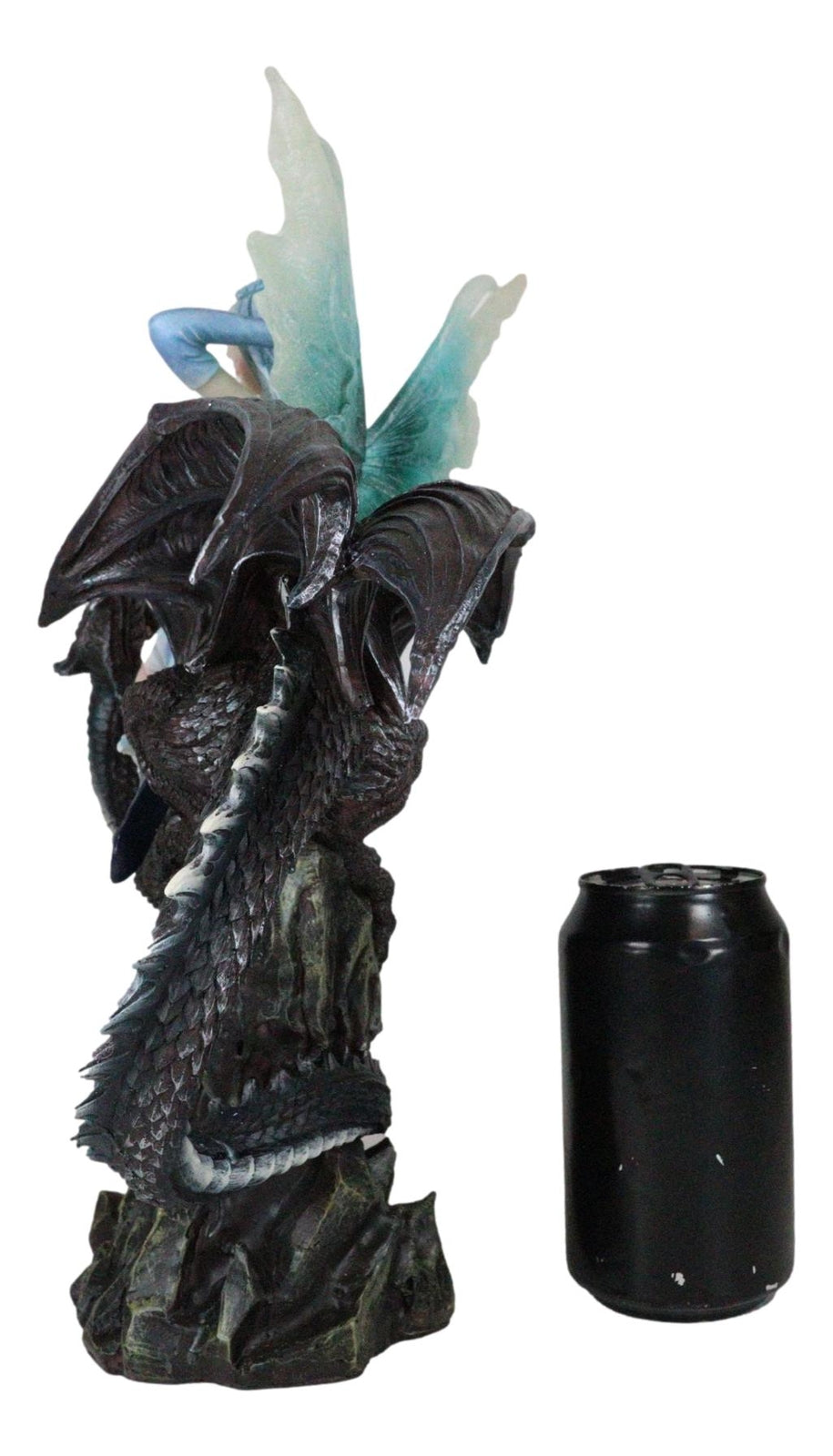 Large 13" Tall Blue Ice Frozen Lair Fairy with Black Skull Dragon Figurine
