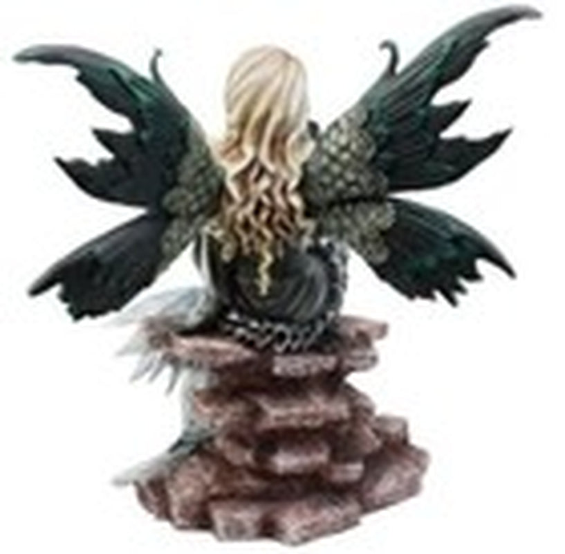Large 17.5"H Collectible Large Fantasy Fairy with Black Dragon Figurine Statue