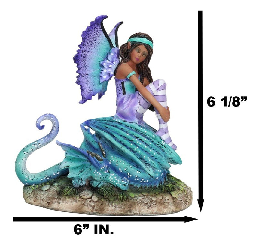 Amy Brown Fantasy Magic Turquoise Ebony Fairy Perching on Water Dragon Figurine