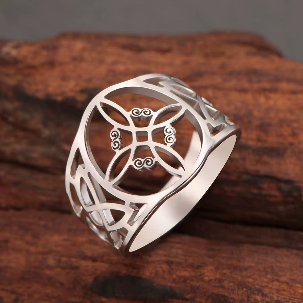 Witch Knot Stainless Steel Ring Wiccan Cross Celtics Knot Women Men Rings Witchcraft Good Luck Protection Amulet Birthday Gifts
