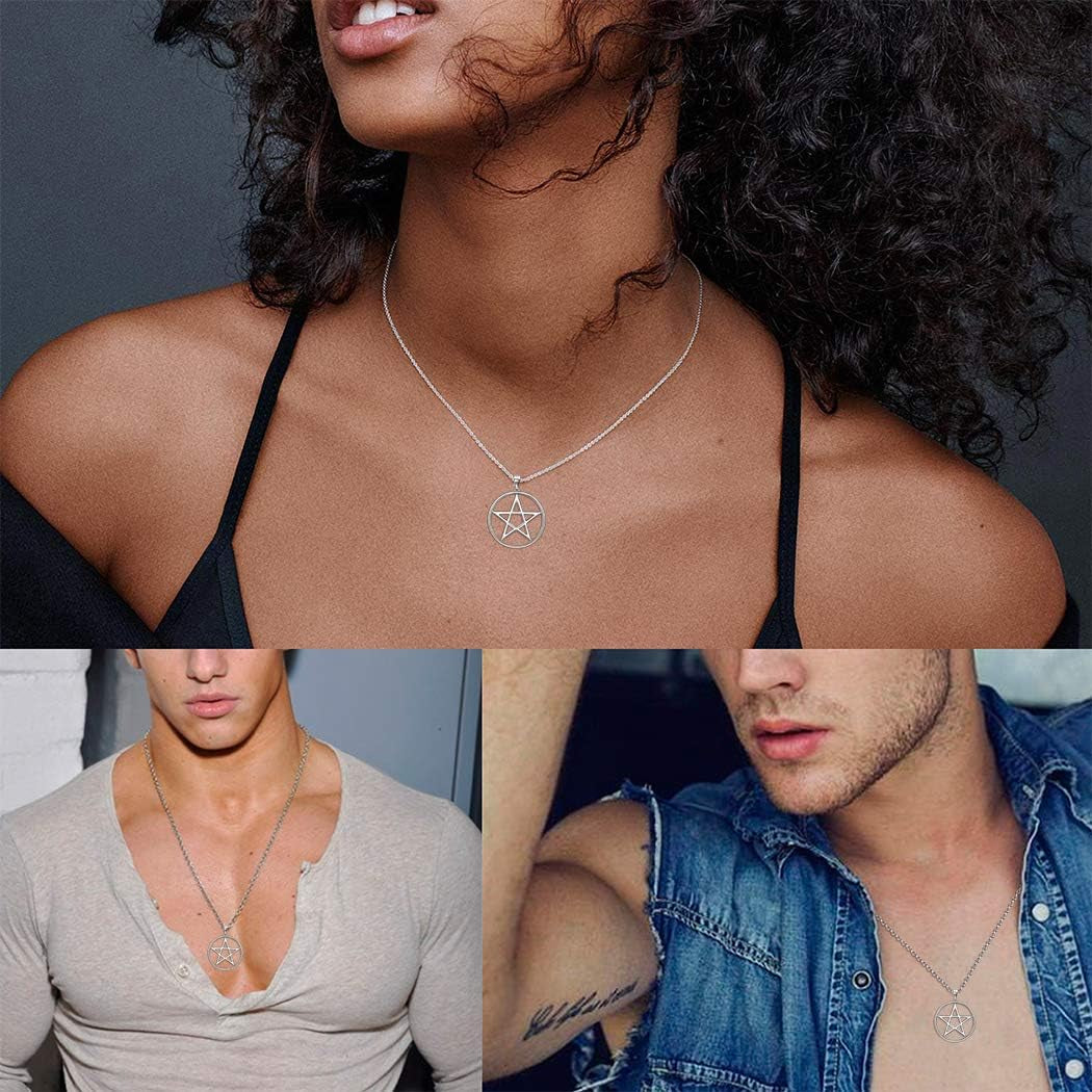 925 Sterling Silver Pentagram Necklace - Fine Jewelry Gift for Women Men'S Pentacle Pendant Charm Gothic Wiccan Crescent Moon Cross Evil Eye Amulet