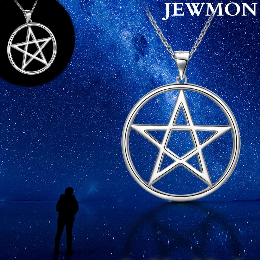 925 Sterling Silver Pentagram Necklace - Fine Jewelry Gift for Women Men'S Pentacle Pendant Charm Gothic Wiccan Crescent Moon Cross Evil Eye Amulet