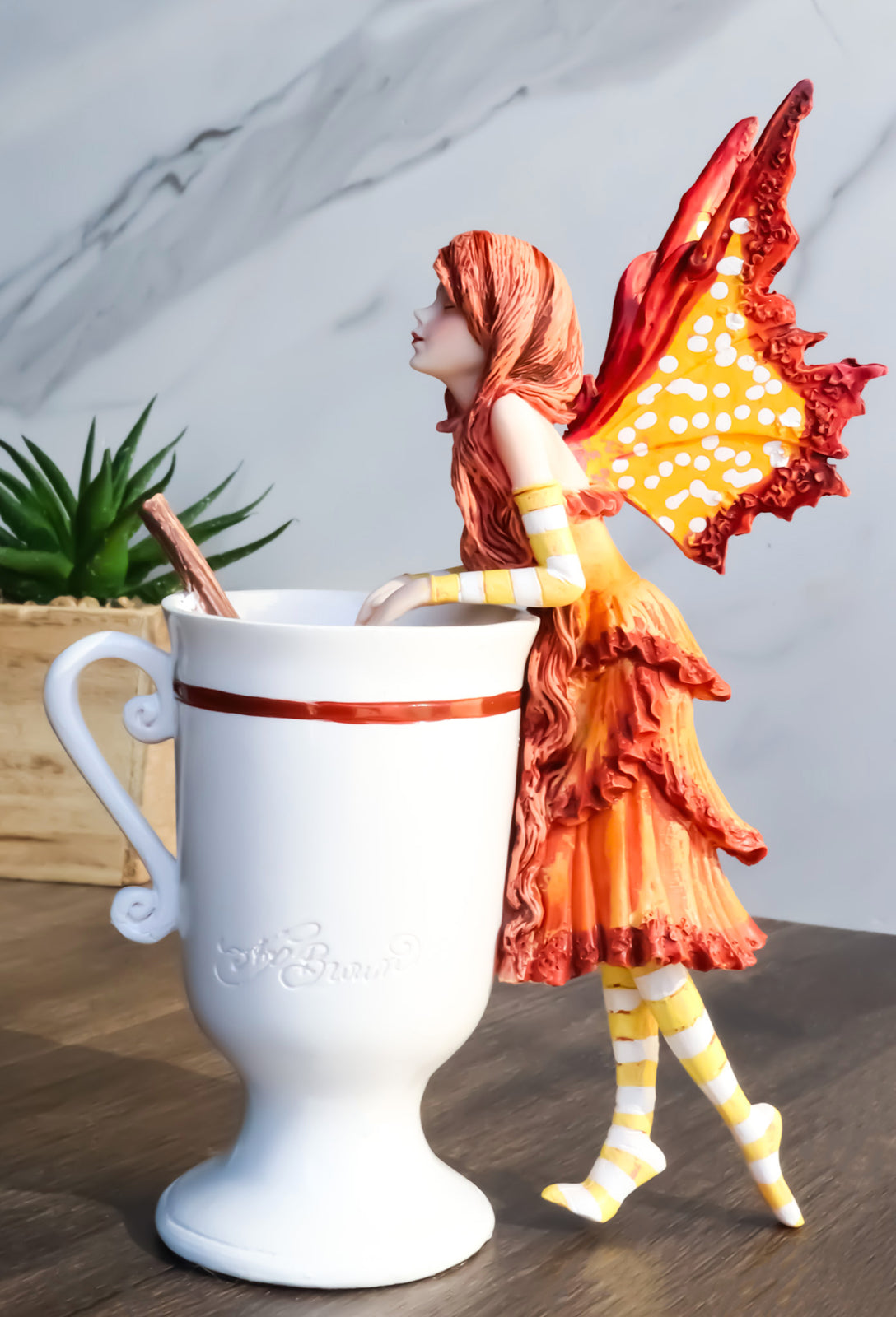 Amy Brown Autumn Apple Cider Cinnamon Tea Fairy Statue 6.25"Tall Tea Cup Fairy
