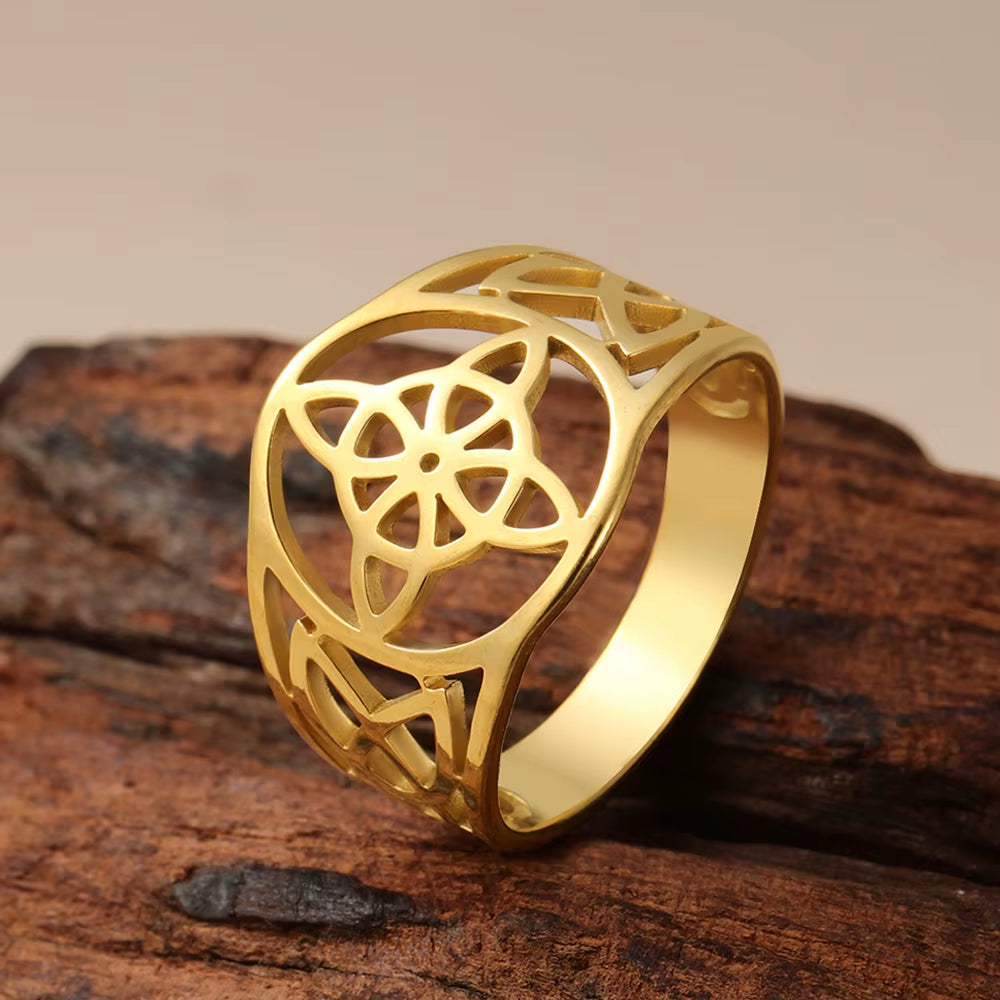 Witch Knot Stainless Steel Ring Wiccan Cross Celtics Knot Women Men Rings Witchcraft Good Luck Protection Amulet Birthday Gifts