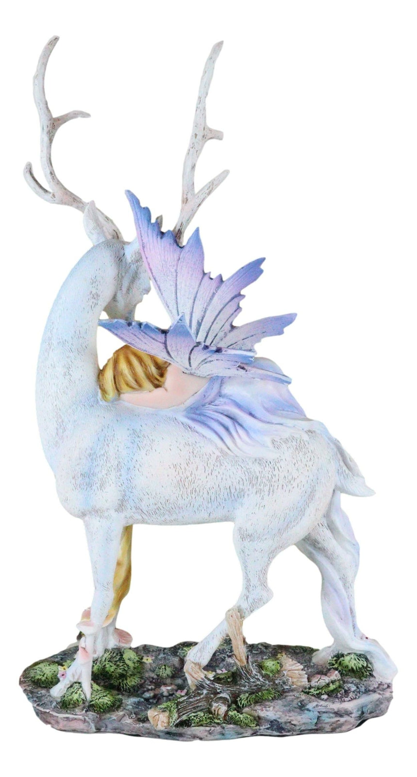 Ebros Large Blonde Fairy Sleeping on Sacred Capiz Blue Pearl Stag Elk Statue