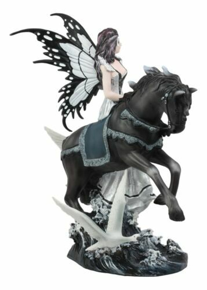 Ebros Black Beauty Masquerade Swan Fairy Riding Black Horse Figurine 12"H