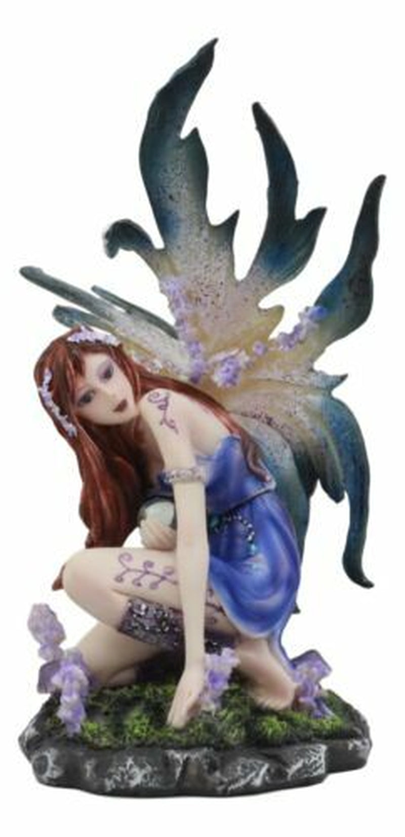 Kneeling Red Haired Purple Lavender Tribal Fairy Garden Statue 7.25"H Twilight