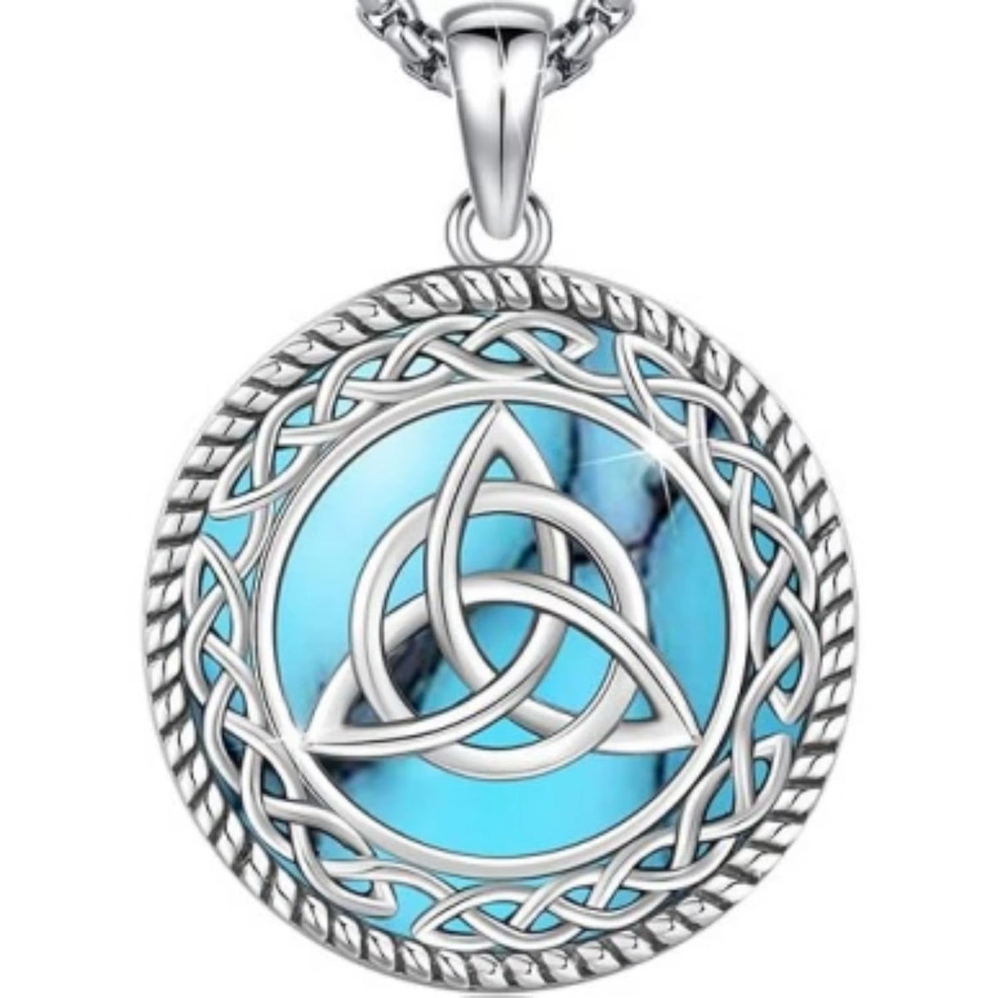 Celtic Knot Necklace 925 Sterling Silver Witch Celtic Knot Turquoise Pendant Amulet Pentagram Jewelry for Women Men Christmas
