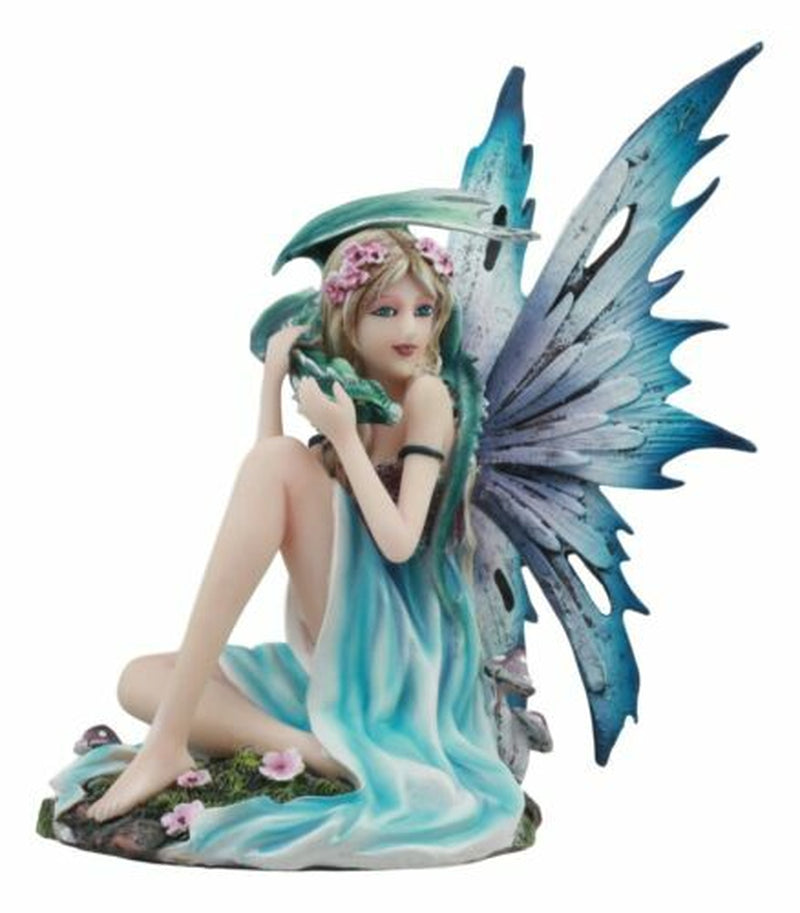 Ebros Water Elemental Fairy W/ Green Dragon Statue 7"H Whimsical Khaleesi Fairy