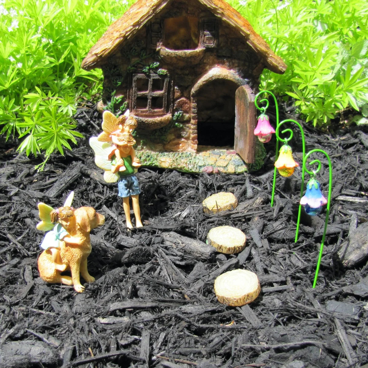 Mini Fairy Girl Riding Dog Garden Figurine Miniature Figure Pet Ornament Decor Supply