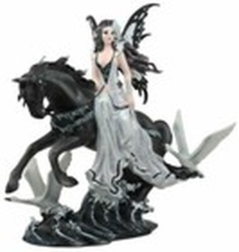 Ebros Black Beauty Masquerade Swan Fairy Riding Black Horse Figurine 12"H