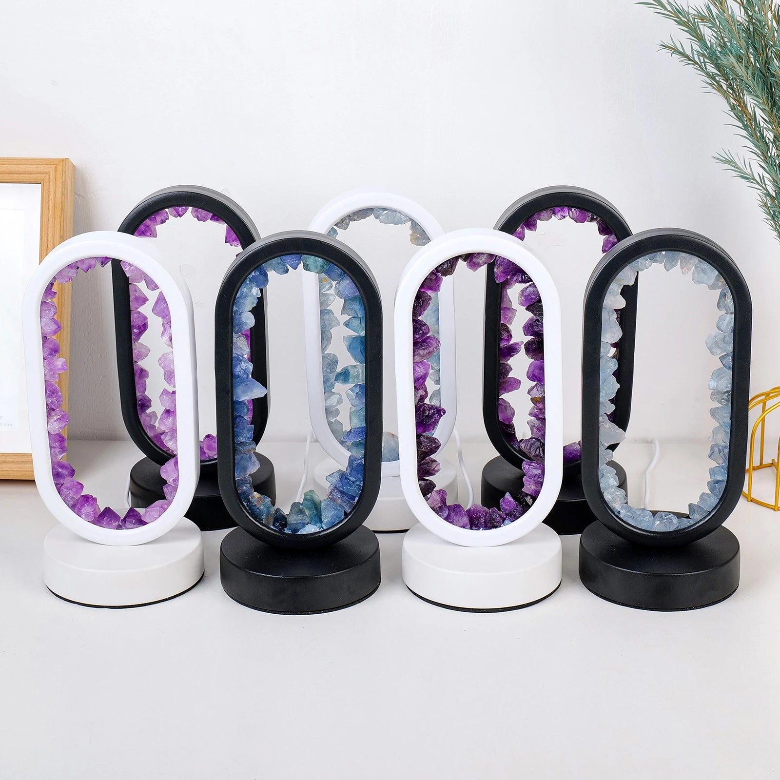 1PC Led Bedside Lamp Natural Quartz Amethyst Flowers Raw Stone Crystal Lamp Soothing Night Light for Bedroom and Desk