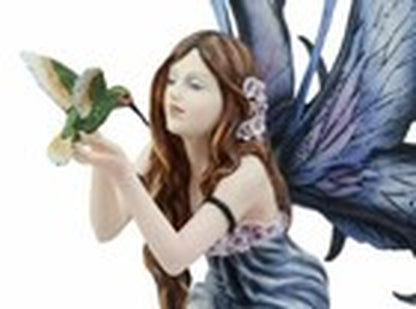 Purple Lavender Flower Fairy with Hummingbird Figurine 14"H Fairy Garden Statue