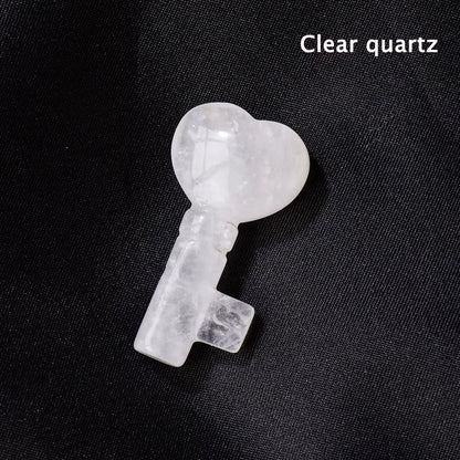 1PC Natural Crystal Stone Heart Key Shape Rose Quartz Amethyst Carving Gemstone DIY Jewelry Necklace