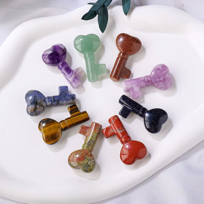 1PC Natural Crystal Stone Heart Key Shape Rose Quartz Amethyst Carving Gemstone DIY Jewelry Necklace