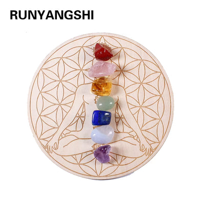 7Pcs/Set Natural Crystal Mixed Seven Chakra Healing Stone + Seven Star Array Wood Plate Gravel Chips Chakra Home Decor Gift