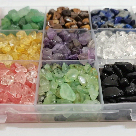 450pcs Gemstone Chips Beads Kit, Natural Gemstone Assortment for DIY Jewelry Making, Crystal Stone Bead Set for Bracelets, Necklaces Crafts
