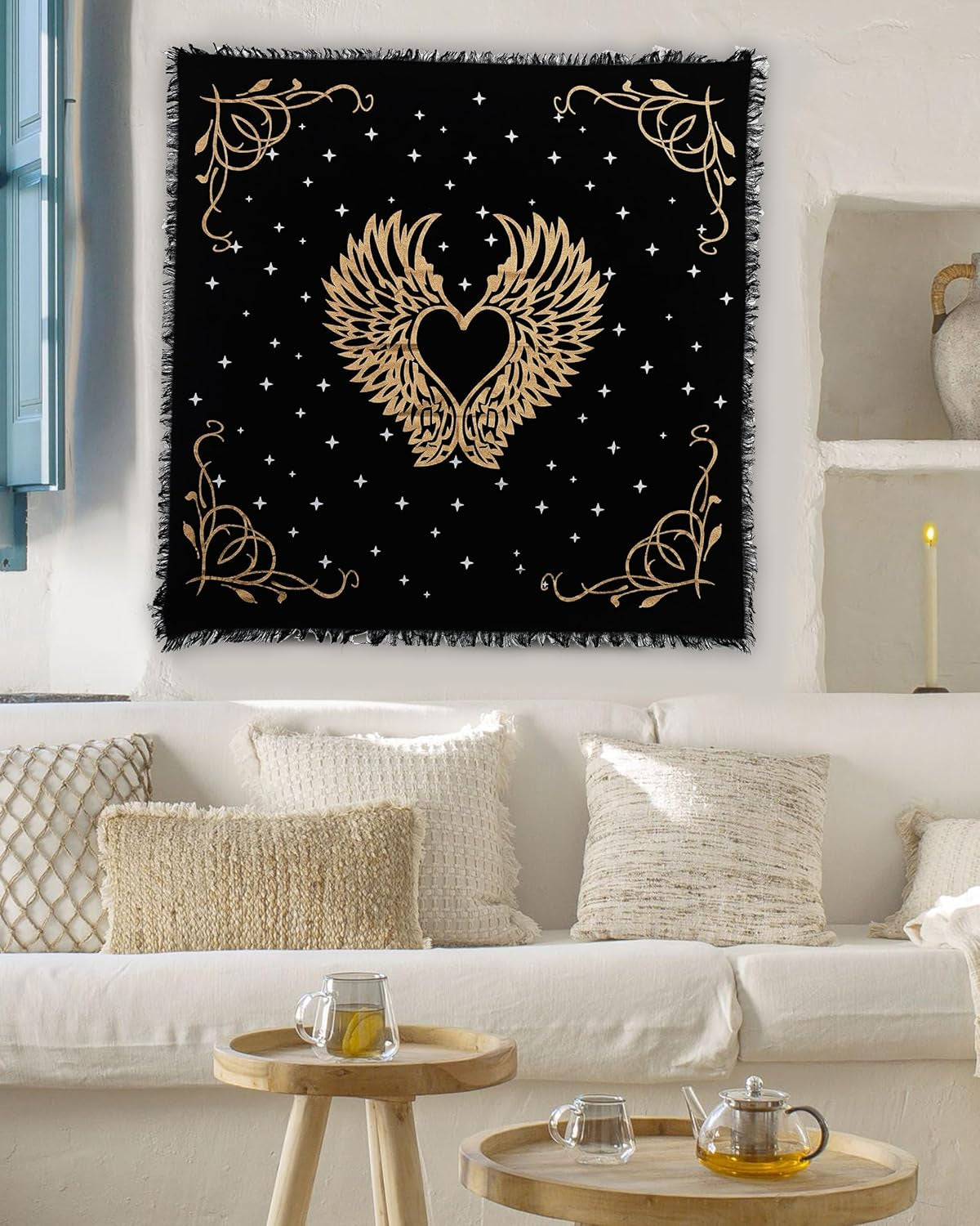 Altar Cloth Angel Wings Witchcraft Alter Tarot Spread Top Cloth Wiccan Square Spiritual 24 by 24 Sacred (Angel Wings Gold Silver)