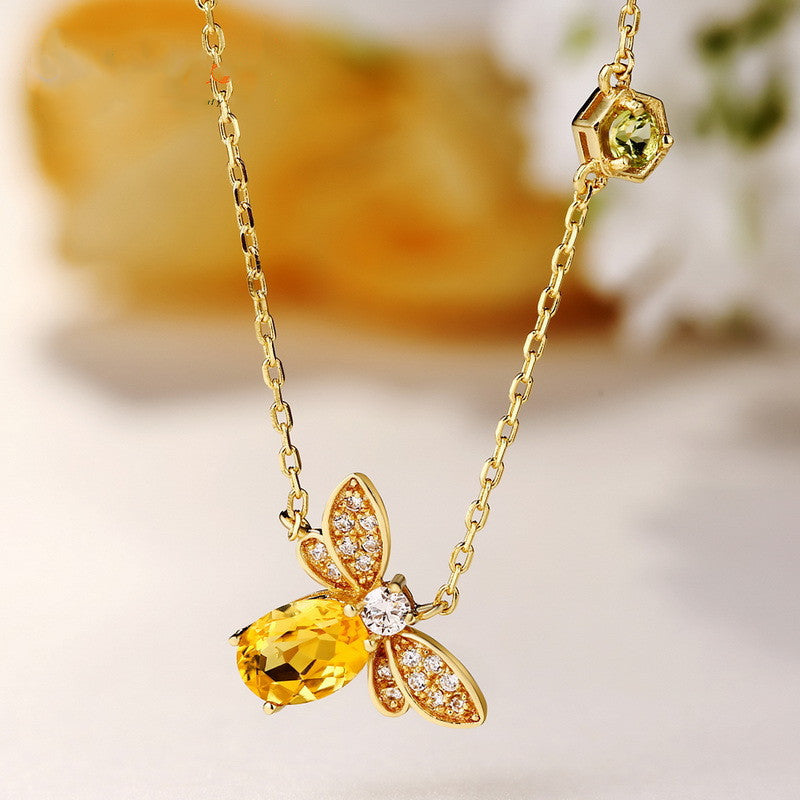 Citrine Peridot Bee Color Necklace