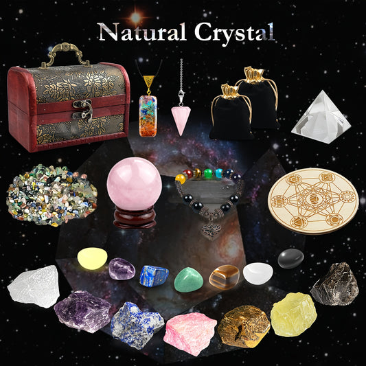 35/25/12pcs Of Crystal Set For Meditation, 7 Original Chakra Stone Crystal Set Pyramid Aura True Crystal Stone With Wooden Box, Crystals Set Suitable For Home And Office Decoration, Birthday Gifts, Men'S Gifts, Women'S Gifts, Halloween Gifts