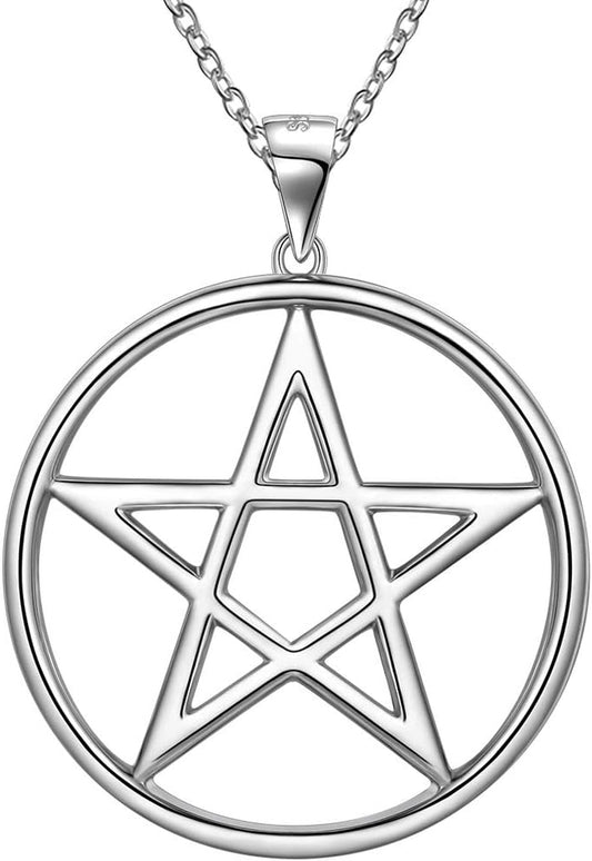 925 Sterling Silver Pentagram Necklace - Fine Jewelry Gift for Women Men'S Pentacle Pendant Charm Gothic Wiccan Crescent Moon Cross Evil Eye Amulet