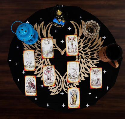 Altar Cloth Angel Wings Witchcraft Alter Tarot Spread Top Cloth Wiccan Square Spiritual 24 by 24 Sacred (Angel Wings Gold Silver)