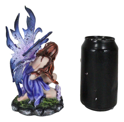 Kneeling Red Haired Purple Lavender Tribal Fairy Garden Statue 7.25"H Twilight