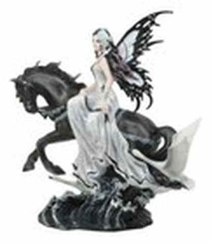 Ebros Black Beauty Masquerade Swan Fairy Riding Black Horse Figurine 12"H