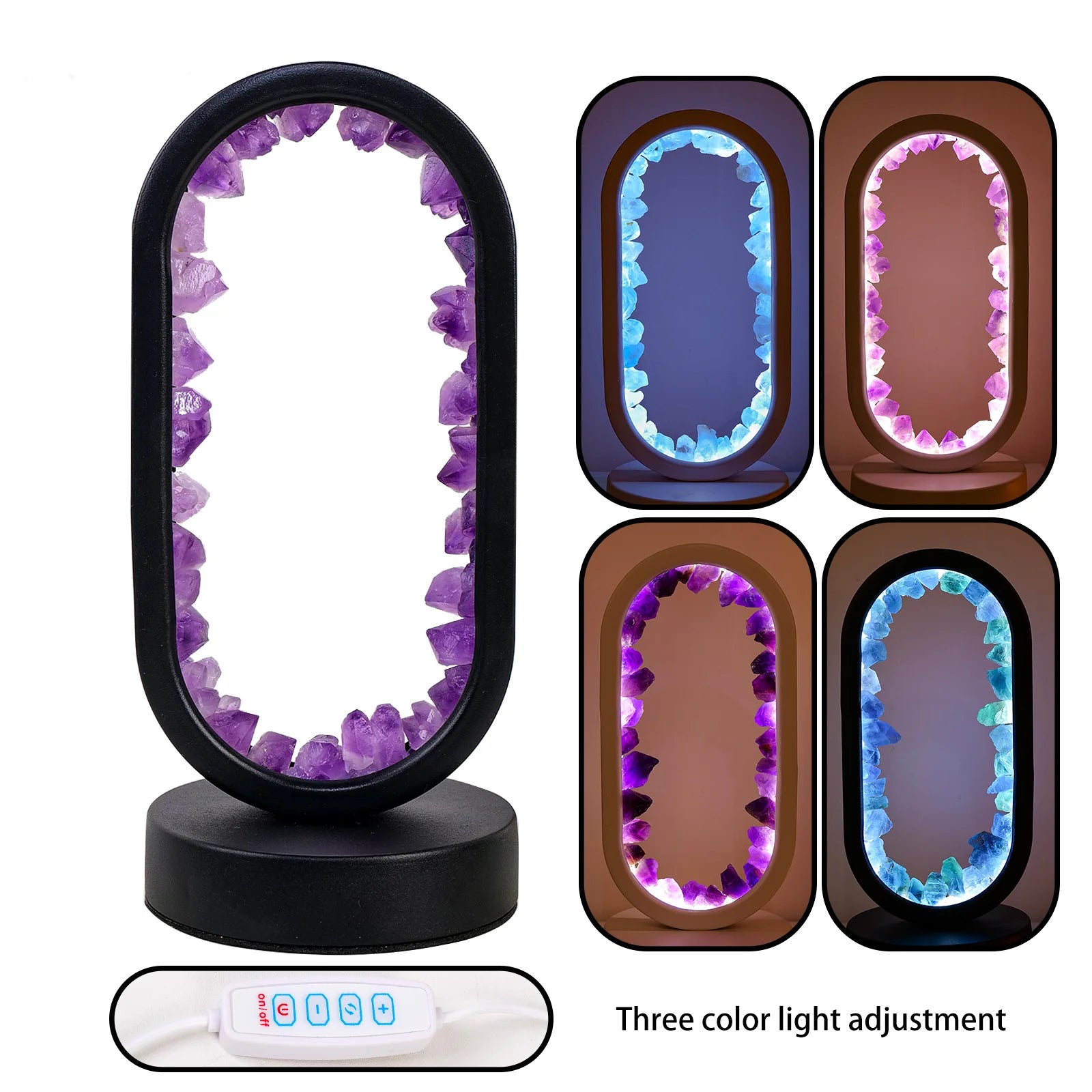 1PC Led Bedside Lamp Natural Quartz Amethyst Flowers Raw Stone Crystal Lamp Soothing Night Light for Bedroom and Desk
