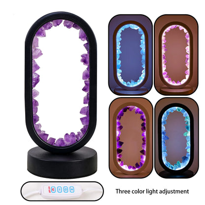 1PC Led Bedside Lamp Natural Quartz Amethyst Flowers Raw Stone Crystal Lamp Soothing Night Light for Bedroom and Desk