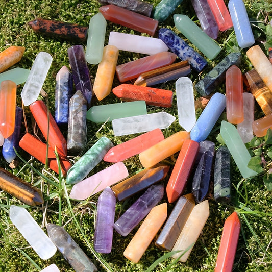 30pcs Stones Sets Wands Bulk Natural Pocket Quartz, Assorted Hexagonal Pointed Gemstones Polished Gift