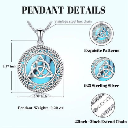 Celtic Knot Necklace 925 Sterling Silver Witch Celtic Knot Turquoise Pendant Amulet Pentagram Jewelry for Women Men Christmas