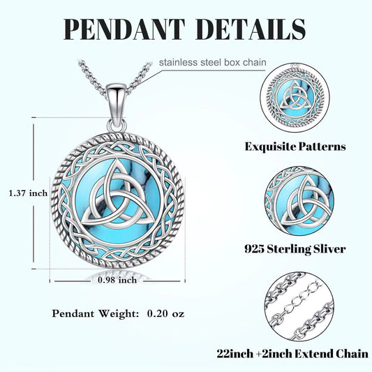 Celtic Knot Necklace 925 Sterling Silver Witch Celtic Knot Turquoise Pendant Amulet Pentagram Jewelry for Women Men Christmas